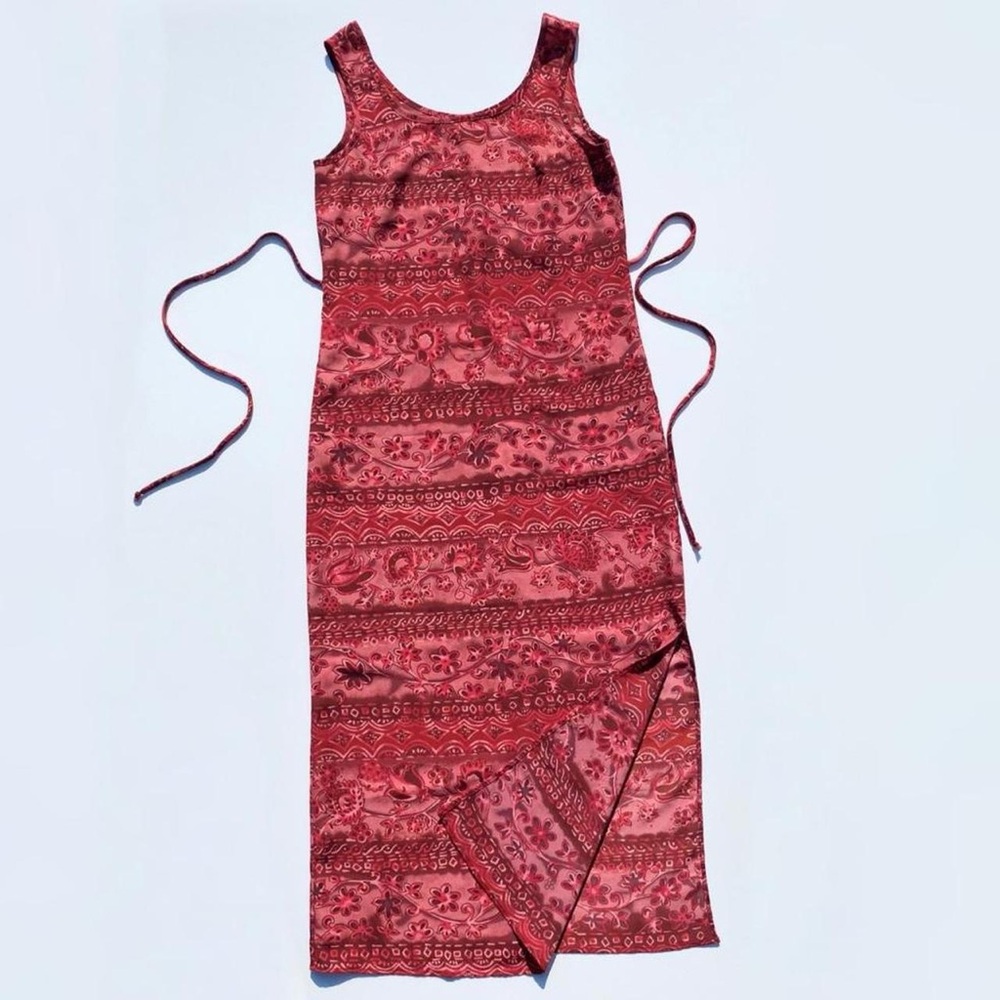 90's Vintage Red & Pink Paisley Maxi Dress Women's Large Y2K Summer Spring Beach